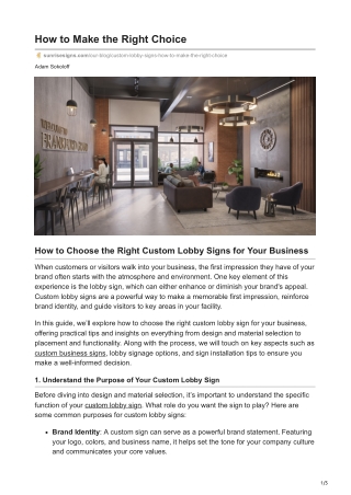 How to Choose the Right Custom Lobby Signs for Your Business