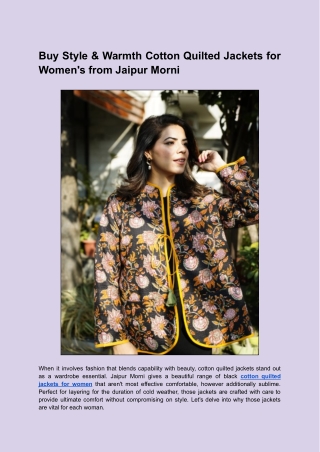 Buy Style & Warmth Cotton Quilted Jackets for Women's from Jaipur Morni