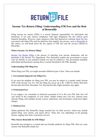 income tax return filing understanding itr fees
