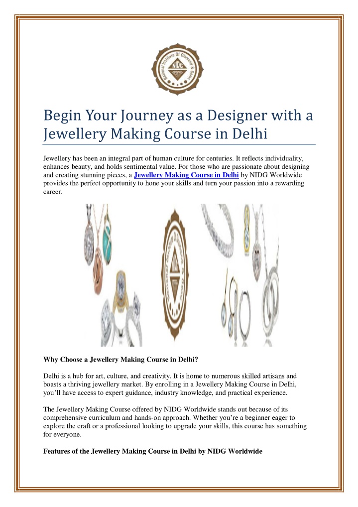 begin your journey as a designer with a jewellery