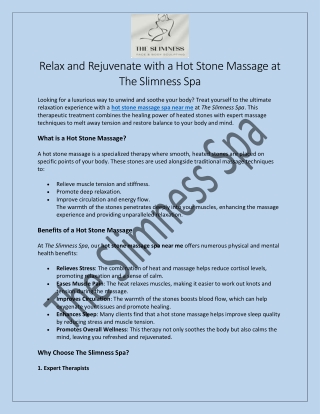 Hot Stone Massage Spa Near Me At The Slimness Spa