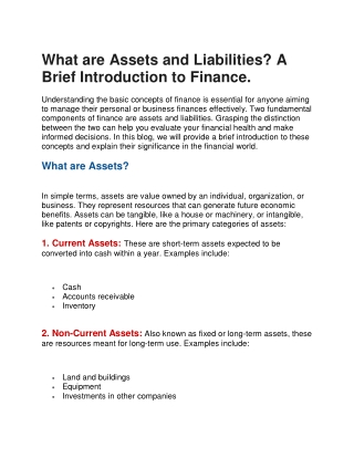 What are Assets and Liabilities