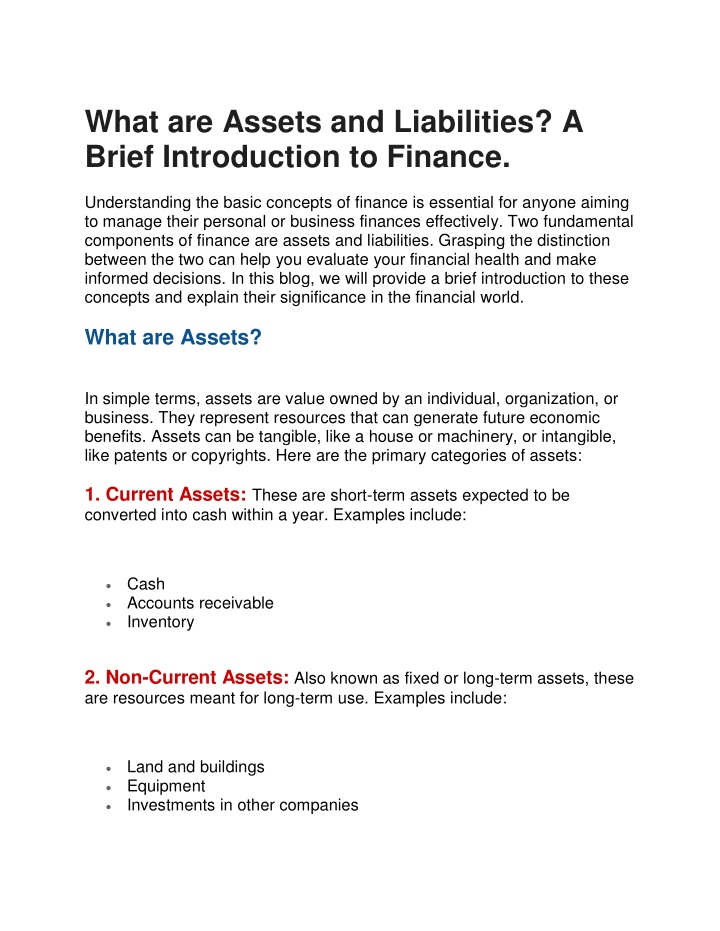 what are assets and liabilities a brief