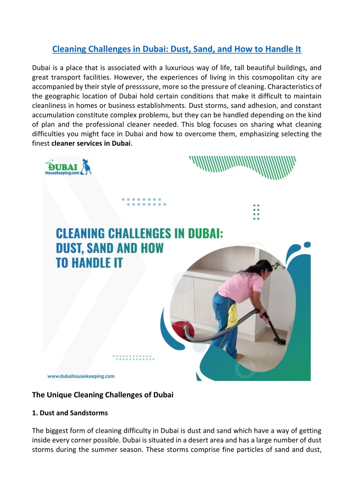 cleaning challenges in dubai dust sand