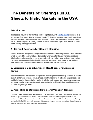 The Benefits of Offering Full XL Sheets to Niche Markets in the USA