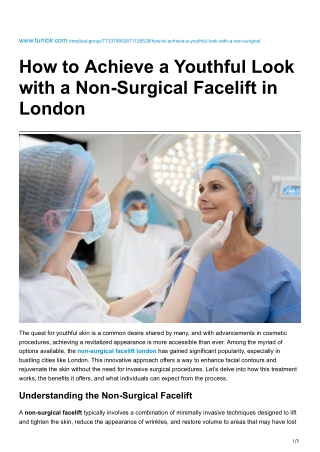 How to Achieve a Youthful Look with a Non-Surgical Facelift in London