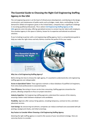 The Essential Guide to Choosing the Right Civil Engineering Staffing Agency in the USA