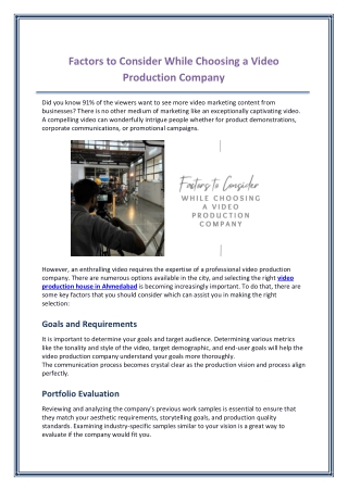 Factors to Consider While Choosing a Video Production Company