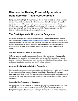 Discover the Healing Power of Ayurveda in Bangalore with Travancore Ayurveda