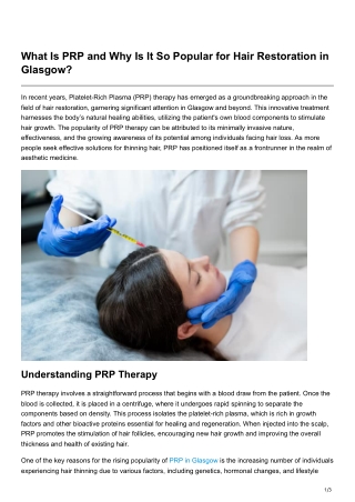 What Is PRP and Why Is It So Popular for Hair Restoration in Glasgow