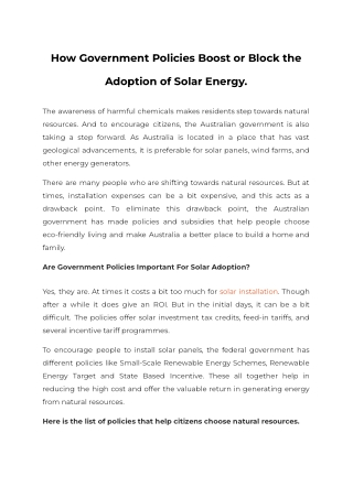 How Government Policies Boost or Block the Adoption of Solar Energy.