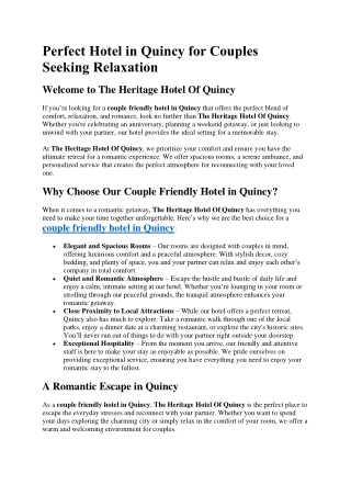 Perfect Hotel in Quincy for Couples Seeking Relaxation