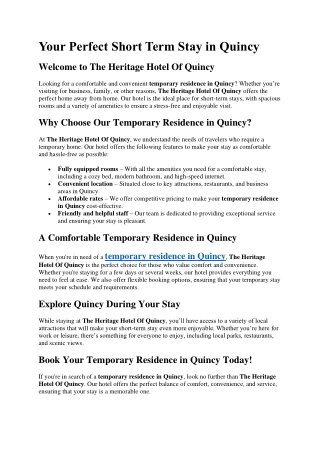 Your Perfect Short Term Stay in Quincy