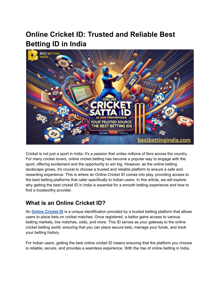 online cricket id trusted and reliable best