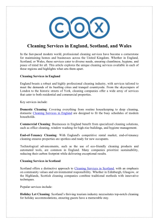 Book Cleaning Services in Scotland with Cliffy Cox Today