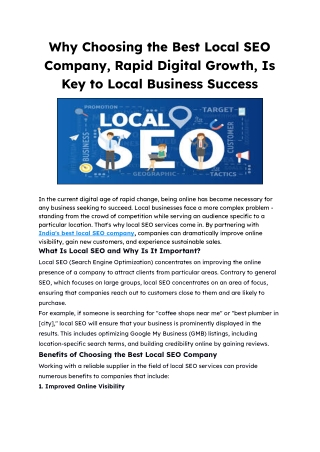 Why Choosing the Best Local SEO Company, Rapid Digital Growth, Is Key to Local Business Success