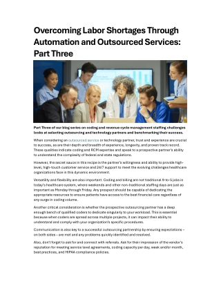 Overcoming Labor Shortages Through Automation and Outsourced Services- Part Three