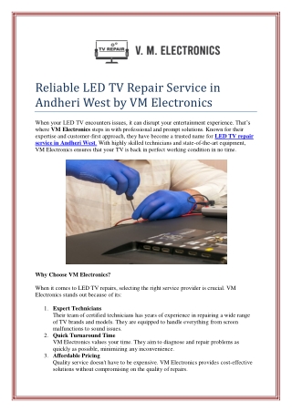 Reliable LED TV Repair Service in Andheri West by VM Electronics