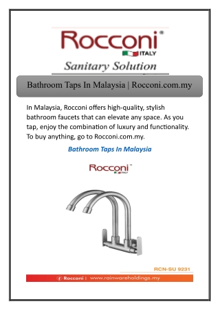 Bathroom Taps In Malaysia | Rocconi.com.my