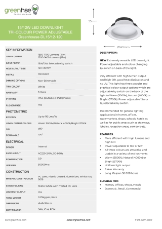 15W/12W Tri-Colour LED Downlight by Greenhse Technologies