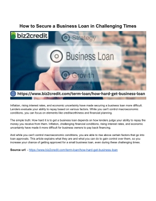 How to Secure a Business Loan in Challenging Times