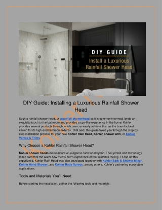 Luxurious Rainfall Shower Installation Guide - Kohler Nepal