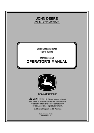 John Deere 1600 Turbo Wide Area Mower Operator’s Manual Instant Download (PIN090001-) (Publication No.OMTCU28135)