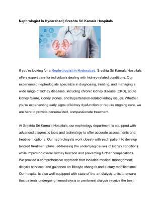 nephrologist in hyderabad sreshta sri kamala