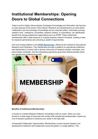 Institutional Memberships: Opening Doors to Global Connections