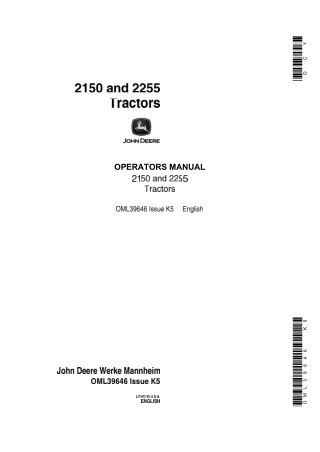 John Deere 2150 and 2255 Tractors Operator’s Manual Instant Download (Publication No.OML39646)