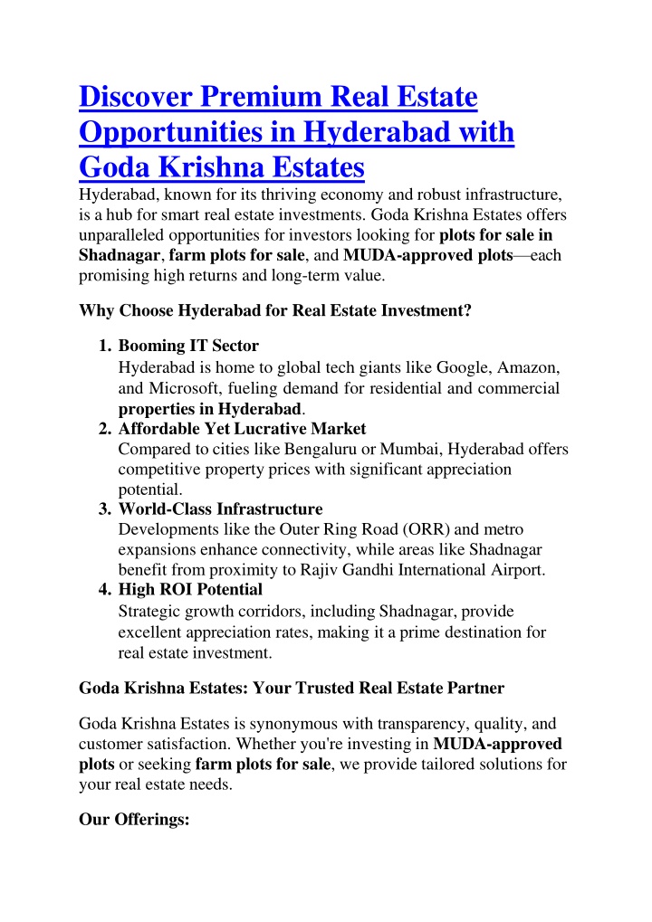 discover premium real estate opportunities in hyderabad with goda krishna estates