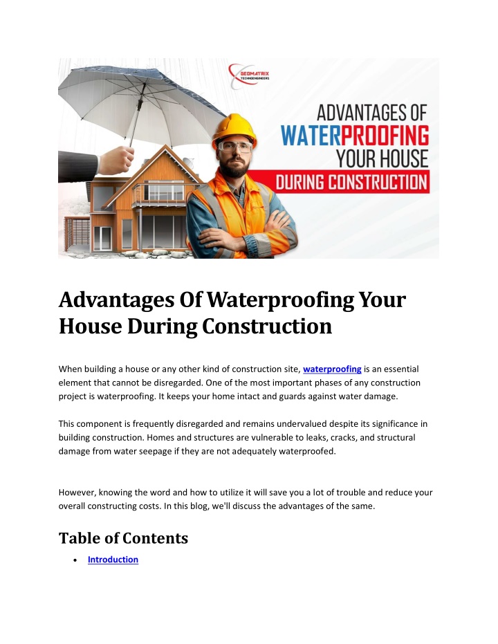 advantages of waterproofing your house during