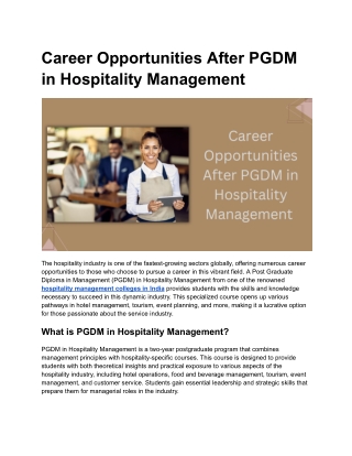 Career Opportunities After PGDM in Hospitality Management