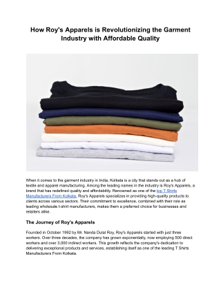 How Roy's Apparels is Revolutionizing the Garment Industry