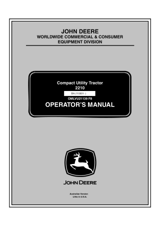 John Deere 2210 Compact Utility Tractor Operator’s Manual Instant Download (PIN110001-) (Publication No.OMLVU21139)