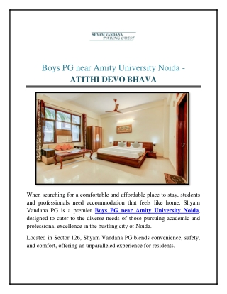 Boys PG near Amity University Noida - ATITHI DEVO BHAVA