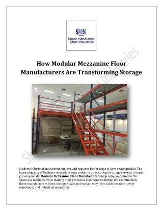 Modular Mezzanine Floor Manufacturers