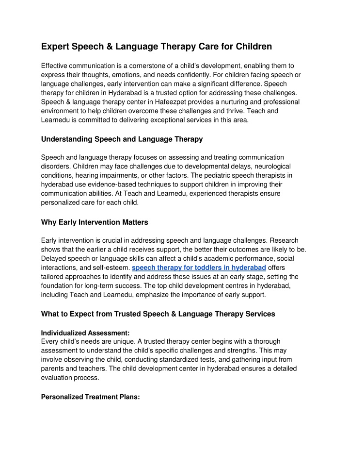 expert speech language therapy care for children