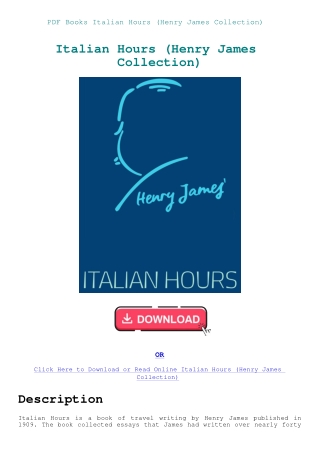 PDF Books Italian Hours (Henry James Collection)