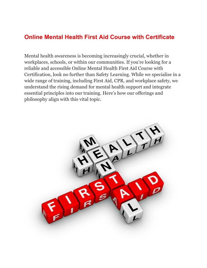 online mental health first aid course with