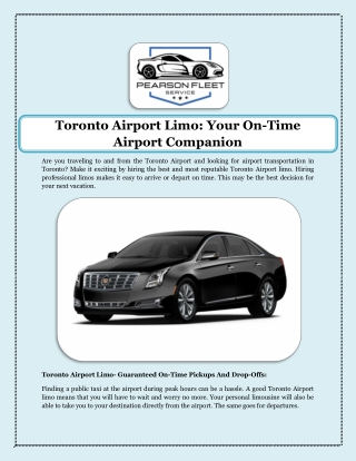 Toronto Airport Limo Your On-Time Airport Companion