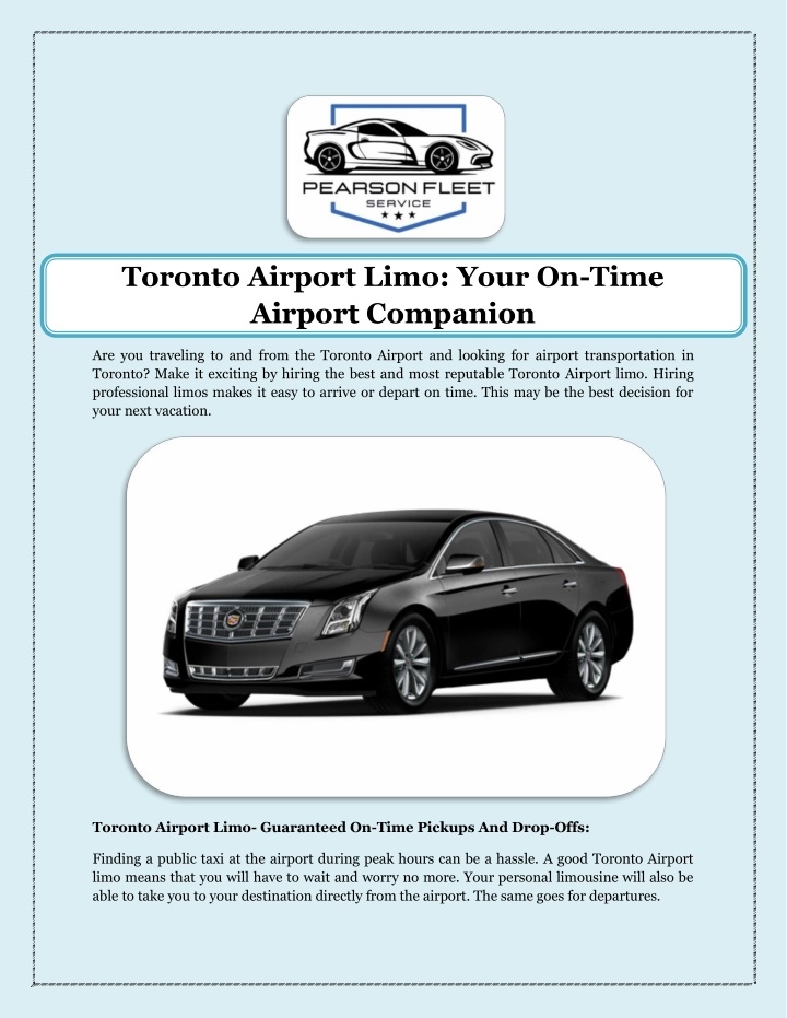 toronto airport limo your on time airport