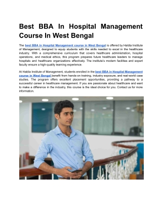 Best BBA In Hospital Management Course In West Bengal