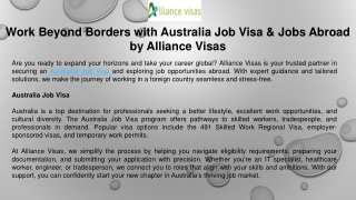 Work Beyond Borders with Australia Job Visa & Jobs Abroad by Alliance Visas