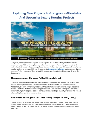 Exploring New Projects In Gurugram - Affordable And Upcoming Luxury Housing Projects