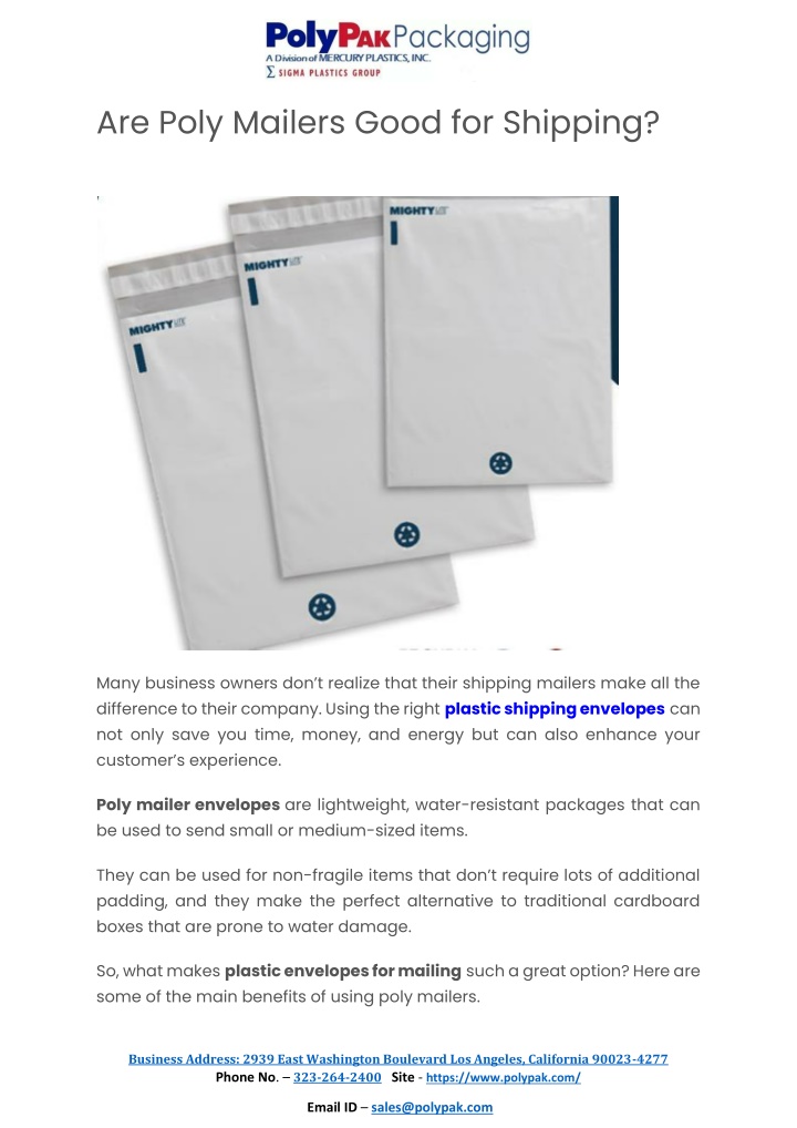 are poly mailers good for shipping