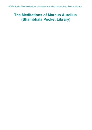 PDF eBooks The Meditations of Marcus Aurelius (Shambhala Pocket Library)