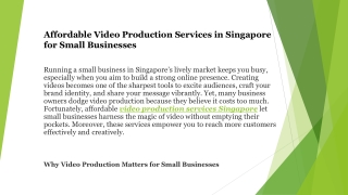 Affordable Video Production Services in Singapore for Small Businesses