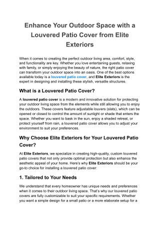 Enhance Your Outdoor Space with a Louvered Patio Cover from Elite Exteriors