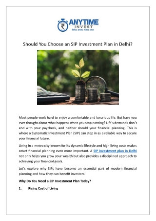 Should You Choose an SIP Investment Plan in Delhi